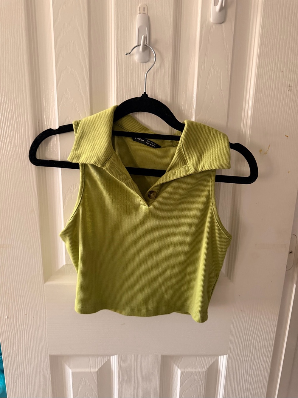 Shein Lime Green Ribbed Sleeveless Polo Crop Top
